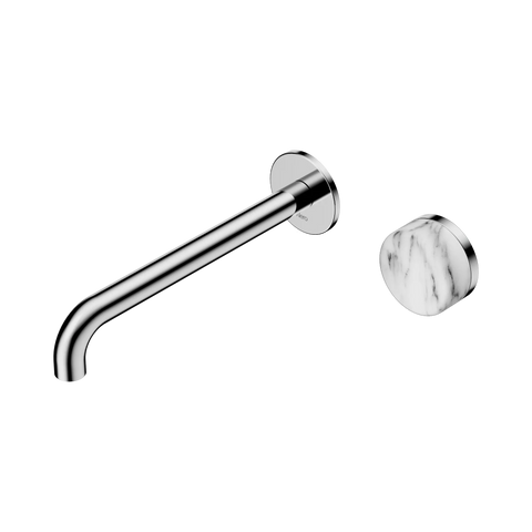 Nero Serenity Progressive Wall Basin Mixer 220mm Spout With Arabescato Corchia Handle - Chrome