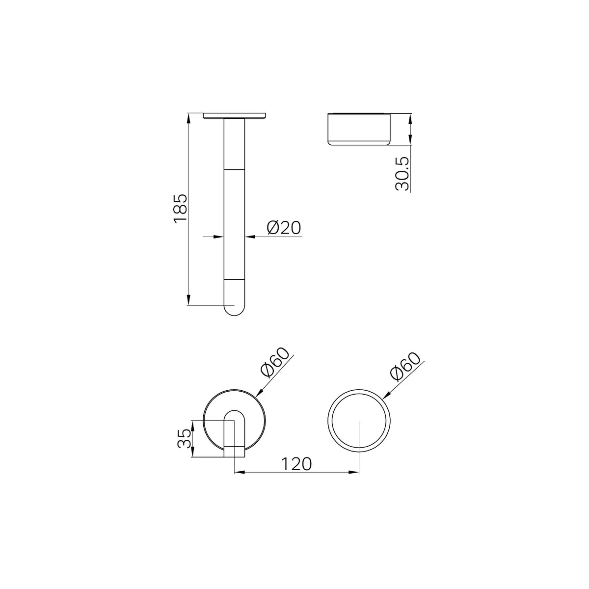 Serenity Progressive Wall Basin Mixer 185mm Spout With Metal Handle Trim Kit Only Brushed Gold