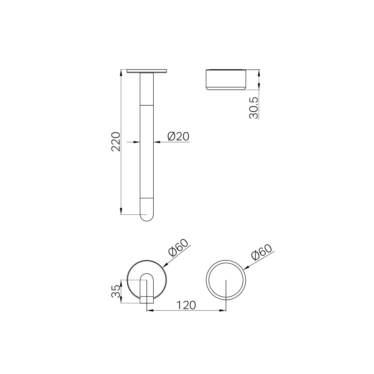 Serenity Progressive Wall Basin Mixer 220mm Spout With Metal Handle Trim Kit Only Chrome