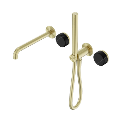 Nero Serenity Progressive Shower System With Spout With Marquina Black Handle And Slim Shower - Brushed Gold