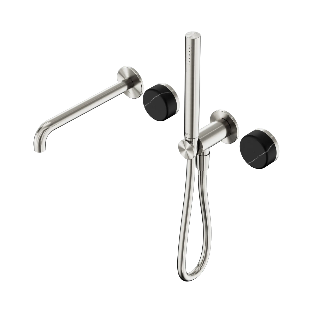 Nero Serenity Progressive Shower System With Spout With Marquina Black Handle And Slim Shower - Brushed Nickel