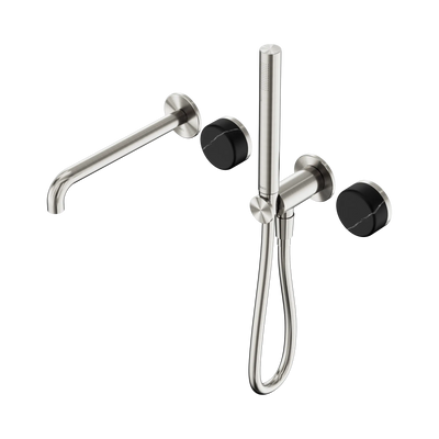 Nero Serenity Progressive Shower System With Spout With Marquina Black Handle And Slim Shower - Brushed Nickel