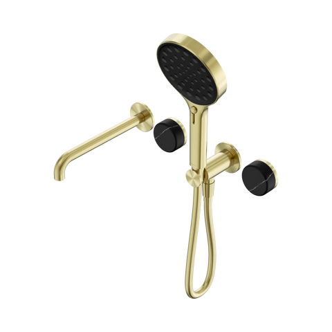 Nero Serenity Progressive Shower System With Spout With Marquina Black Handle And Serenity Hand Shower - Brushed Gold