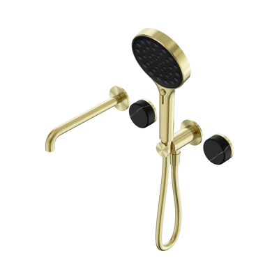 Nero Serenity Progressive Shower System With Spout With Marquina Black Handle And Serenity Hand Shower - Brushed Gold