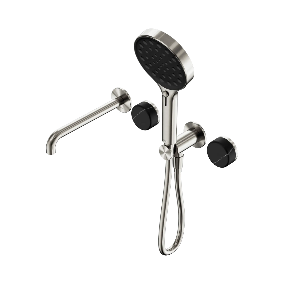 Nero Serenity Progressive Shower System With Spout With Marquina Black Handle And Serenity Hand Shower - Brushed Nickel