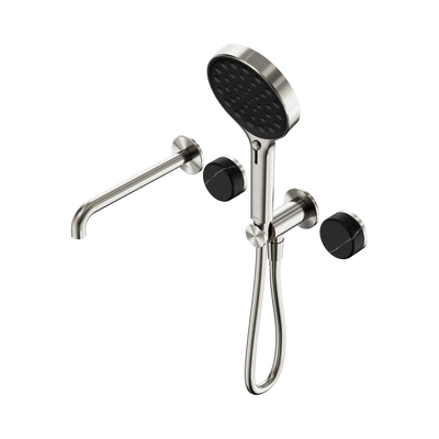 Nero Serenity Progressive Shower System With Spout With Marquina Black Handle And Serenity Hand Shower - Brushed Nickel