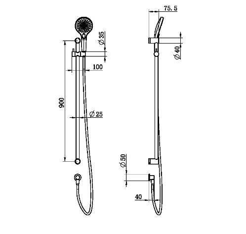 Nero Mecca Care 25mm Grab Rail And Adjustable Shower Rail Set 900mm Matte Black