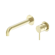 Nero Dolce II Wall Basin/Bath Mixer Separate Back Plate Curved Spout Brushed Gold