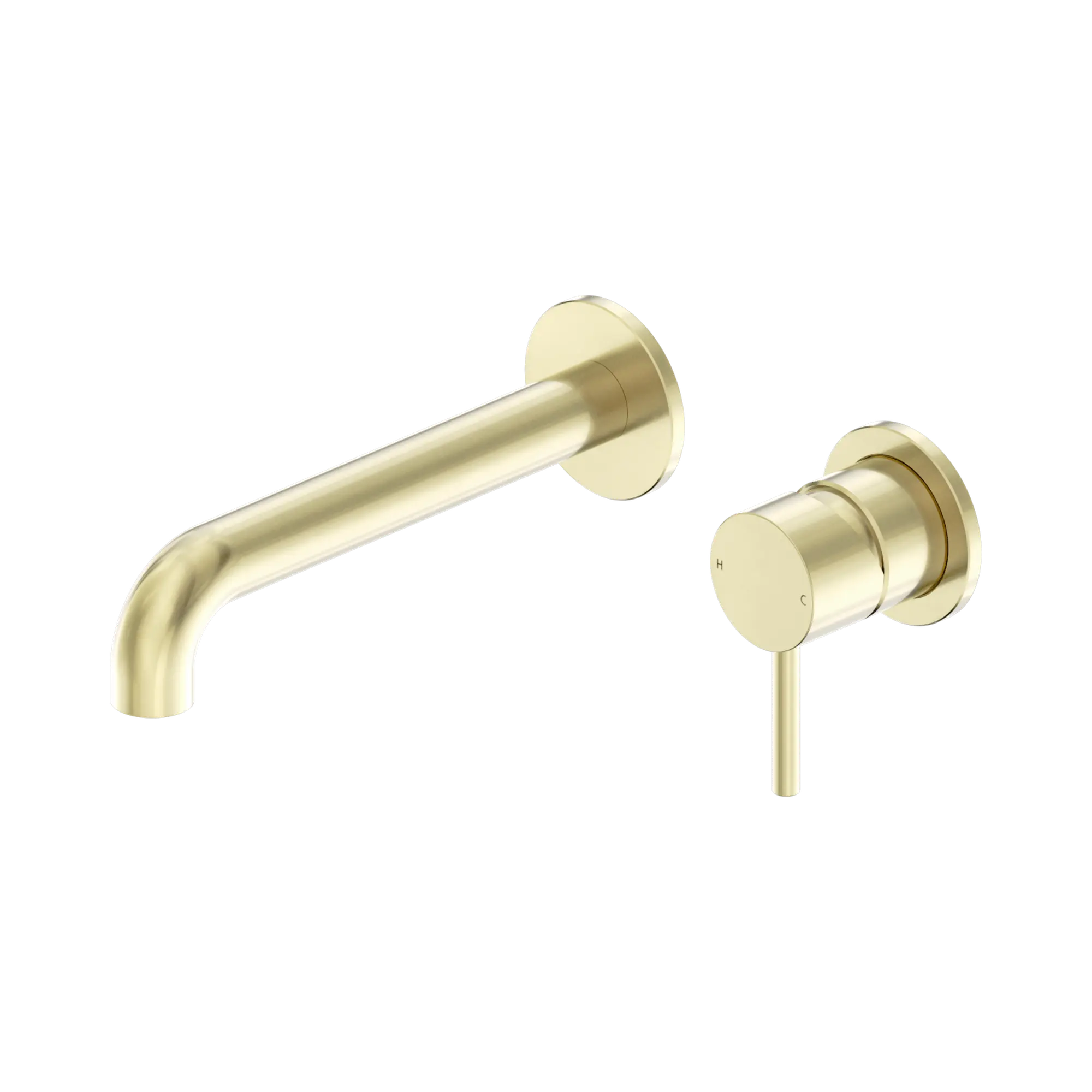 Nero Dolce II Wall Basin/Bath Mixer Separate Back Plate Curved Spout Brushed Gold