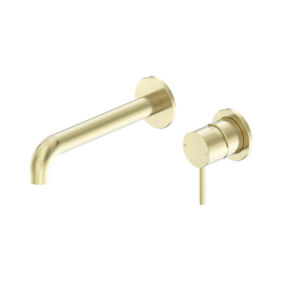 Nero Dolce II Wall Basin/Bath Mixer Separate Back Plate Curved Spout Brushed Gold
