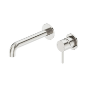 Nero Dolce II Wall Basin/Bath Mixer Separate Back Plate Curved Spout Brushed Nickel