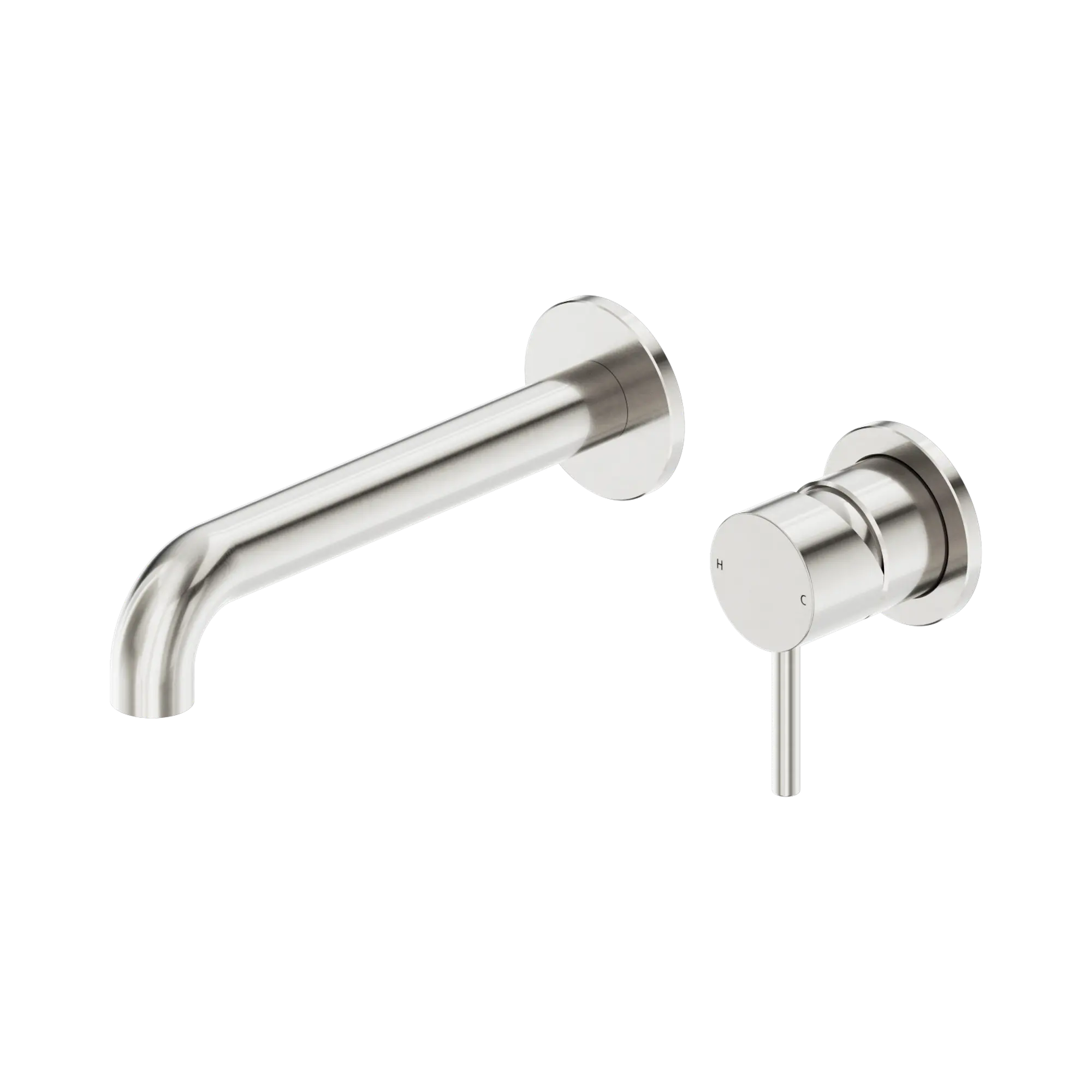 Nero Dolce II Wall Basin/Bath Mixer Separate Back Plate Curved Spout Brushed Nickel