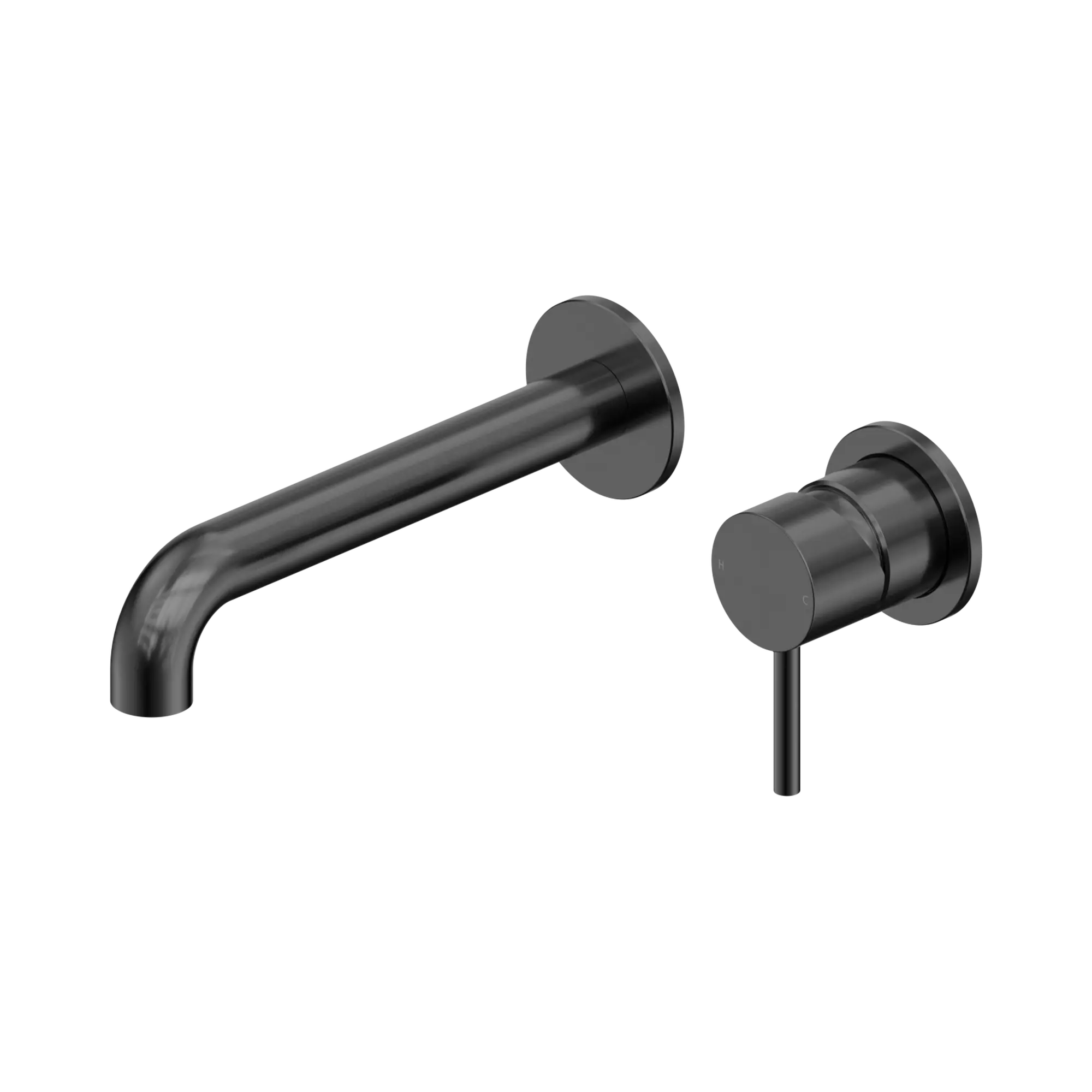 Nero Dolce II Wall Basin/Bath Mixer Separate Back Plate Curved Spout Gun Metal