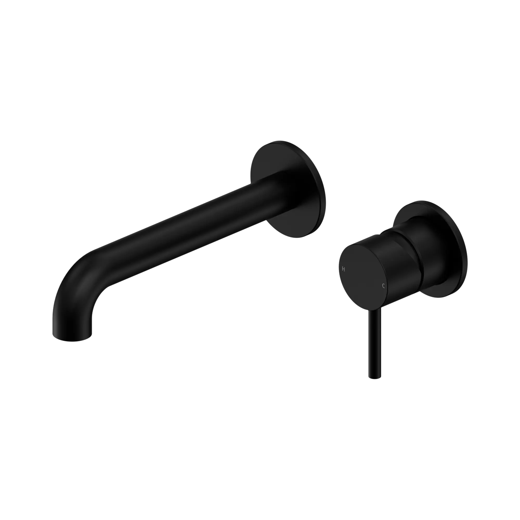 Nero Dolce II Wall Basin/Bath Mixer Separate Back Plate Curved Spout Matte Black