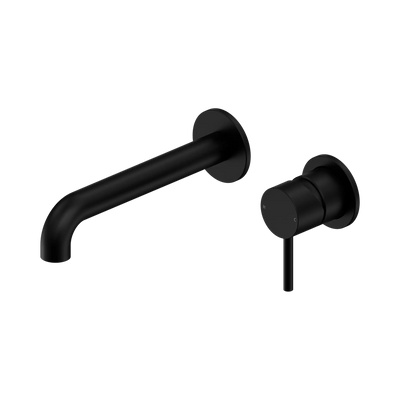 Nero Dolce II Wall Basin/Bath Mixer Separate Back Plate Curved Spout Matte Black