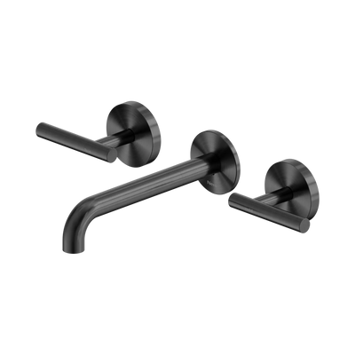 Nero Mecca Lever Wall Basin/Bath Set 185mm Spout Gun Metal
