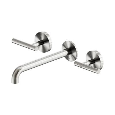 Nero Mecca Lever Wall Basin/Bath Set 220mm Spout Brushed Nickel