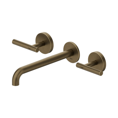 Nero Mecca Lever Wall Basin/Bath Set 220mm Spout Tumbled Antique Brass