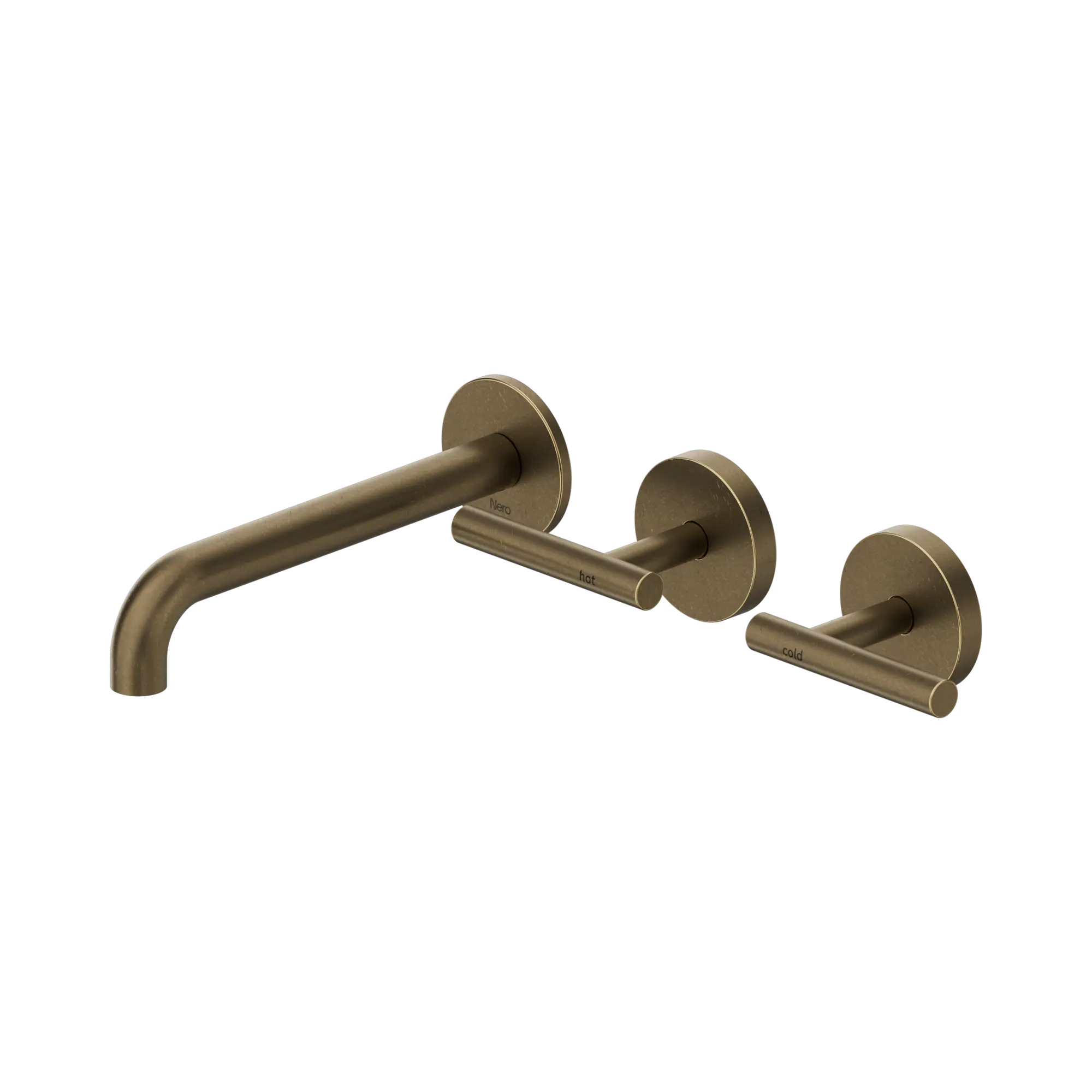Nero Mecca Lever Wall Basin/Bath Set 185mm Offset Spout Tumbled Antique Brass