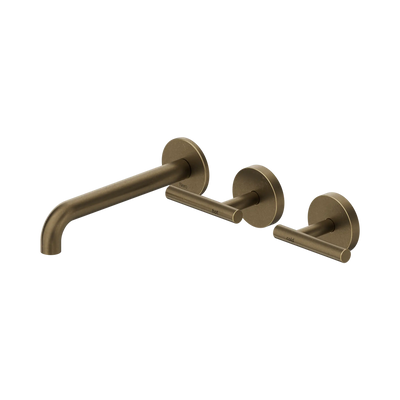 Nero Mecca Lever Wall Basin/Bath Set 185mm Offset Spout Tumbled Antique Brass