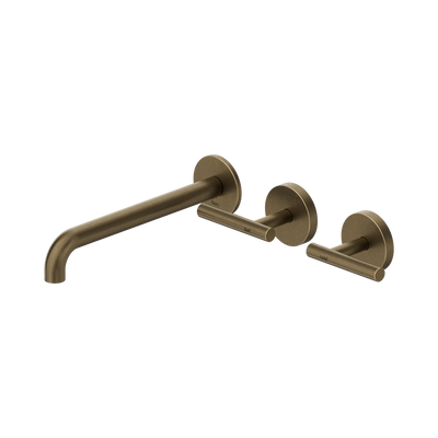Nero Mecca Lever Wall Basin/Bath Set 220mm Offset Spout Tumbled Antique Brass