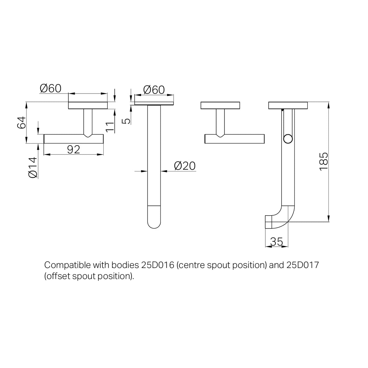 Mecca Lever Wall Basin/Bath Set 185mm Spout Trim Kit Only Tumbled Antique Brass