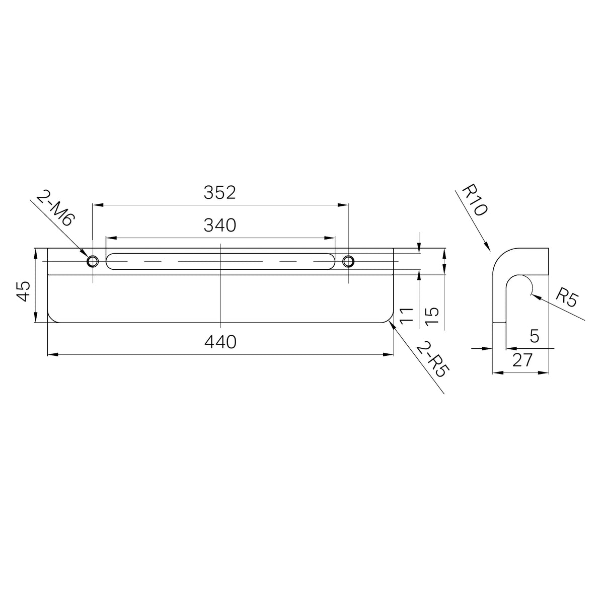 Bianca Appliance Pull 440mm Matte Black