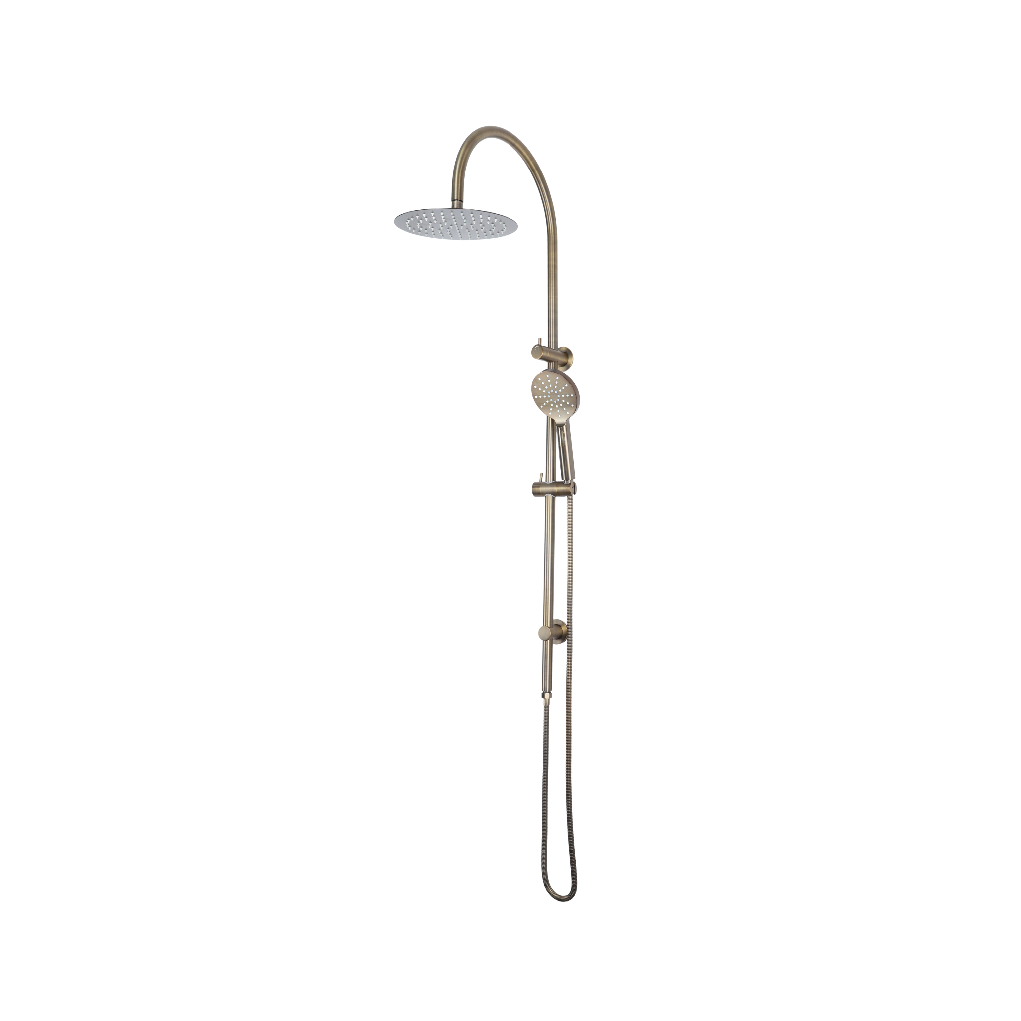 Mimi Cove Twin Gooseneck Rail Shower Antique Brass