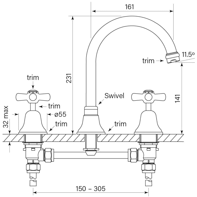 Faucet Strommen Cascade Sink Set Vanity Cross