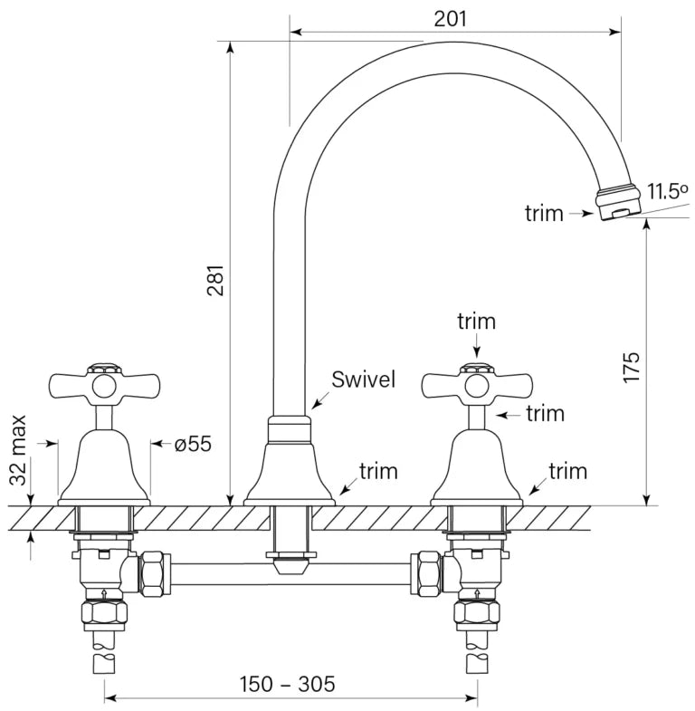 Faucet Strommen Cascade Spa Set Hob Cross