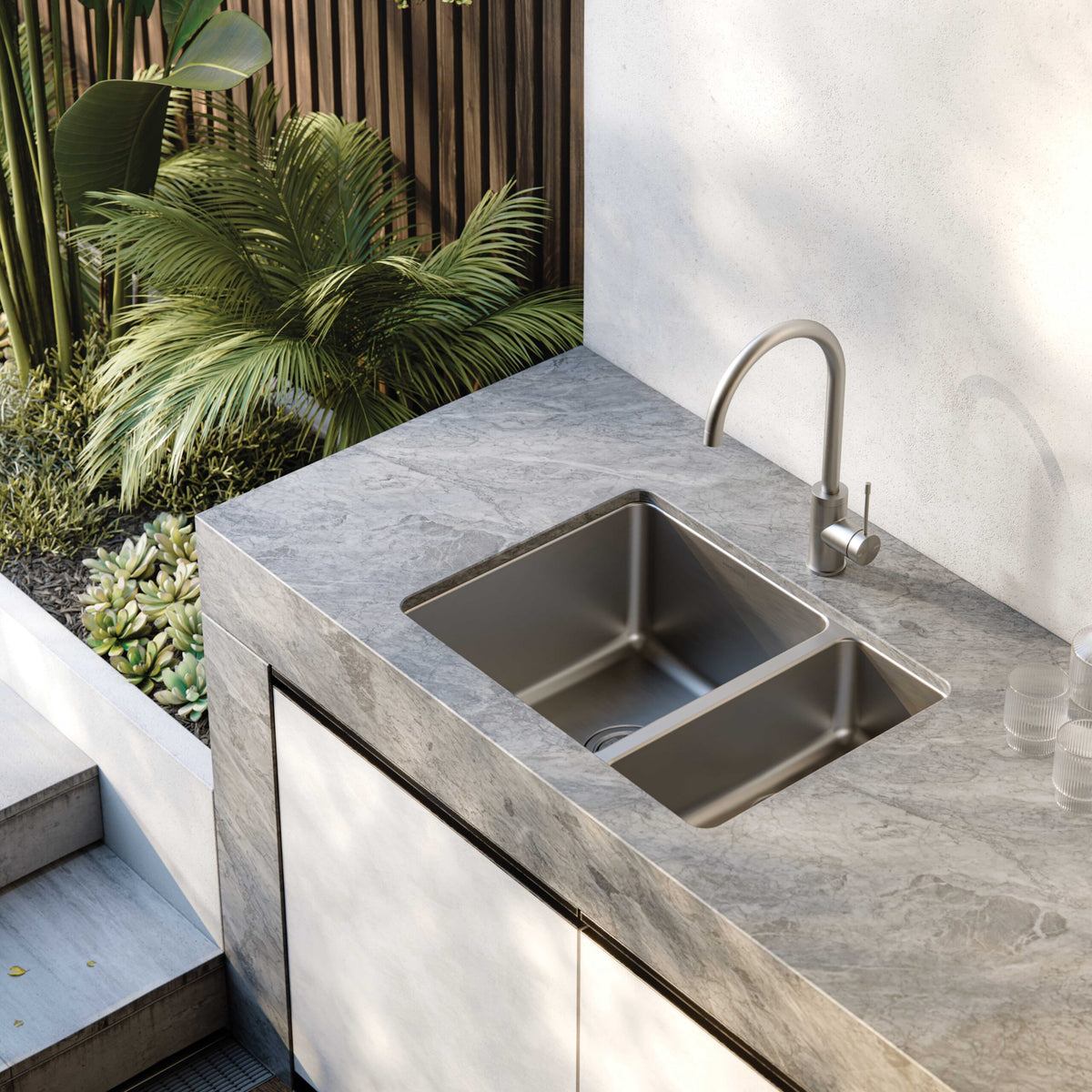 Vivid Slimline SS 316 Sink Mixer 200mm Gooseneck – Lead Free - Stainless Steel