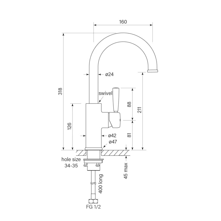 Faucet Strommen Bremont Basin Mixer Curve 160mm