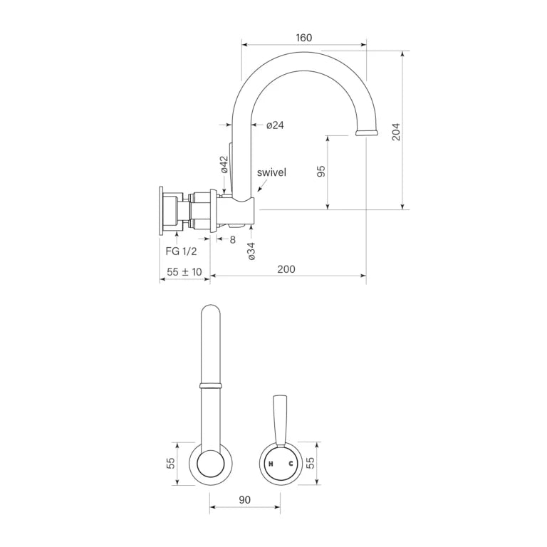 Faucet Strommen Bremont Wall Bath Swivel Mixer Set