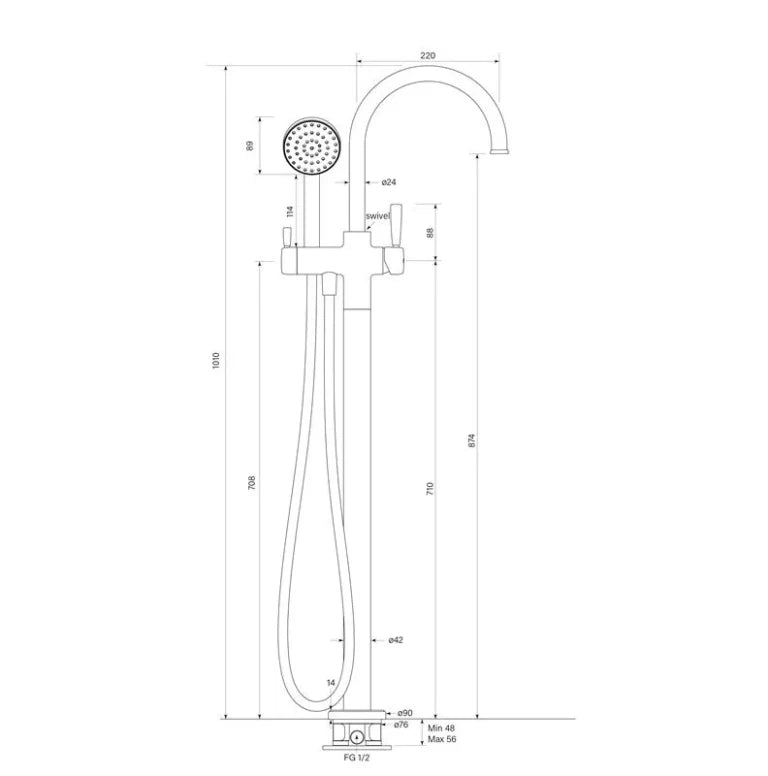 Faucet Strommen Bremont Floor Bath Mixer Curve With 90Rnd Handshower