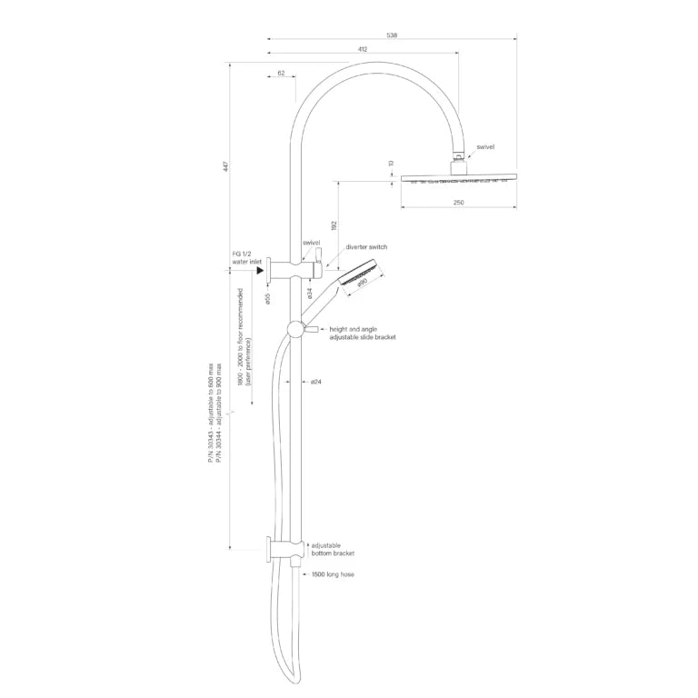 Faucet Strommen Bremont Dual Shower 600 Crv 90Rnd, 250