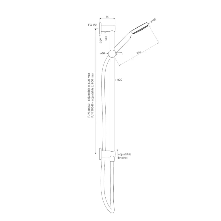 Faucet Strommen Bremont Slide Shower Inflow 600, 90Rnd