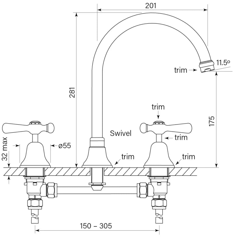 Faucet Strommen Cascade Spa Set Hob CD Lever