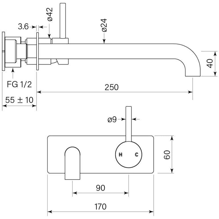 Faucet Strommen Pegasi M Back Plate Bath Mixer 250