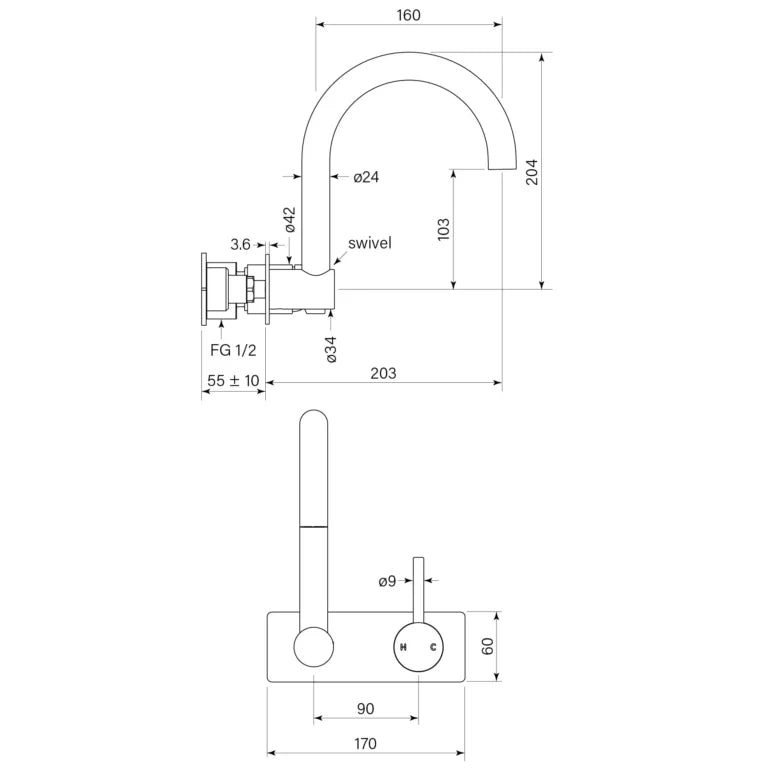 Faucet Strommen Pegasi M Back Plate Bath Mixer Swivel 200