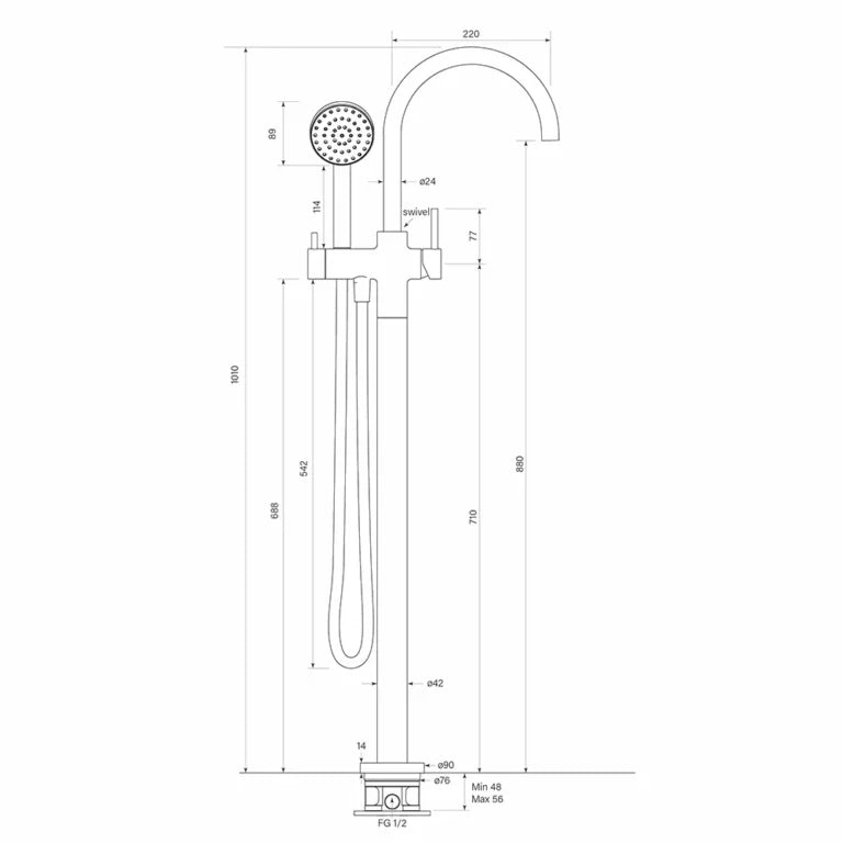 Faucet Strommen Pegasi Floor Bath Mixer Curve W Handshower