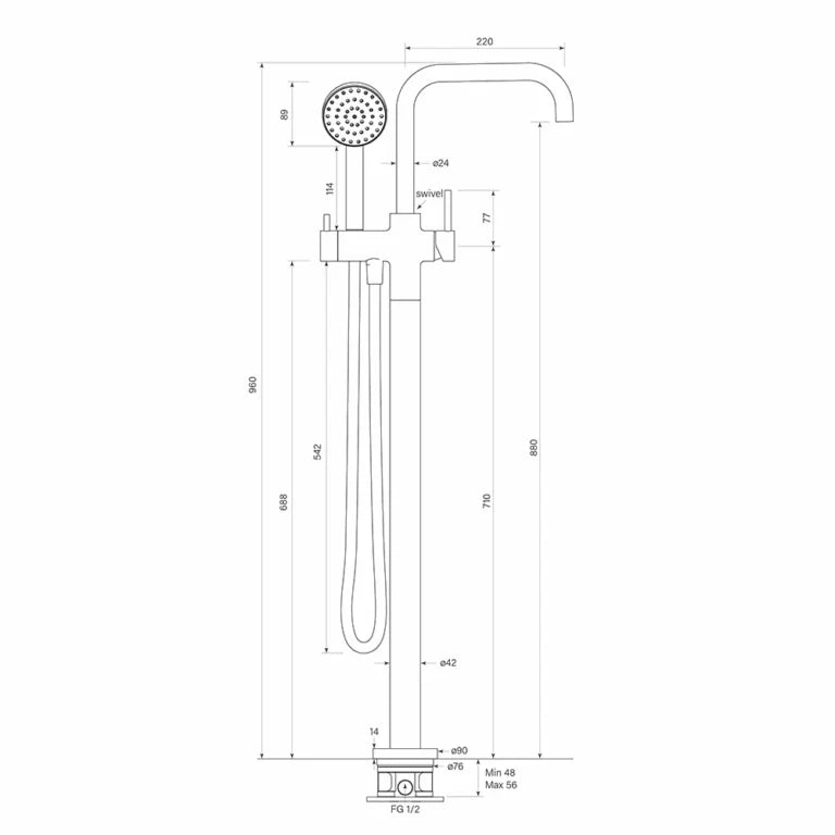 Faucet Strommen Pegasi Floor Bath Mixer Square W Handshower