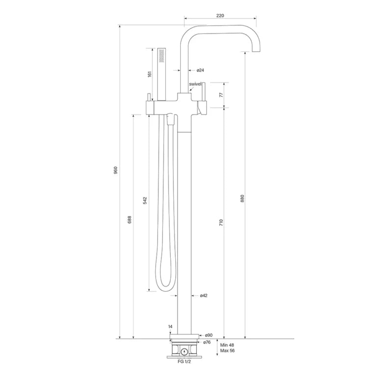 Faucet Strommen Pegasi Floor Bath Mixer Square Micro