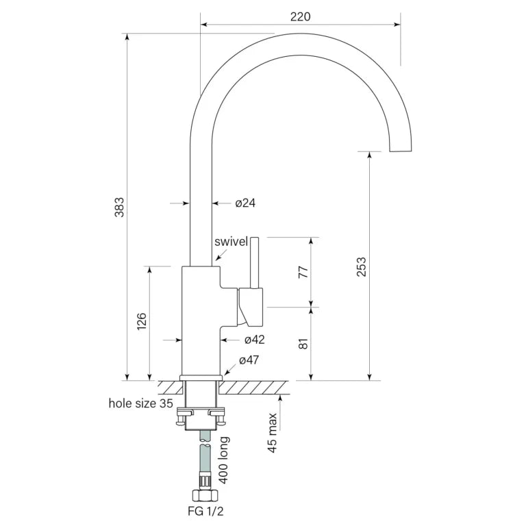 Faucet Strommen Pegasi M Sink Mixer Curve 220