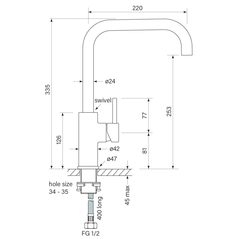 Faucet Strommen Pegasi M Sink Mixer 220 Sqaure