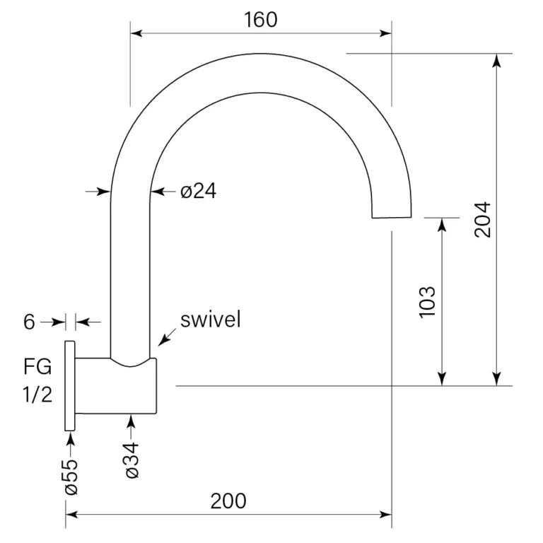 Faucet Strommen Pegasi Wall Sink Spout 200 Swivel