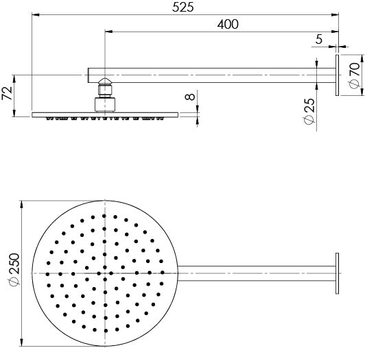 Vivid Slimline SS 316 Shower Arm and 250mm Round Rose - Stainless Steel