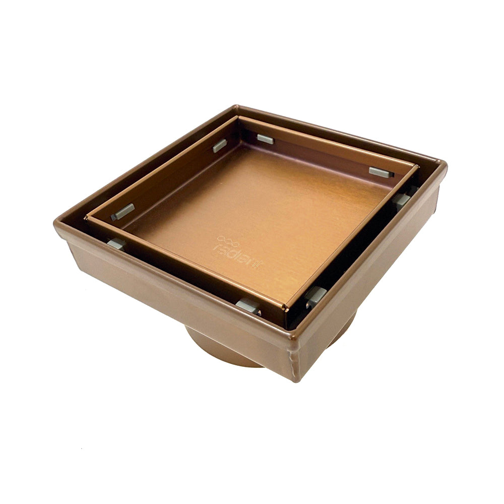 Square Tile Insert Floor Grate Brushed Bronze 100mm x 100mm (38mm Outlet)