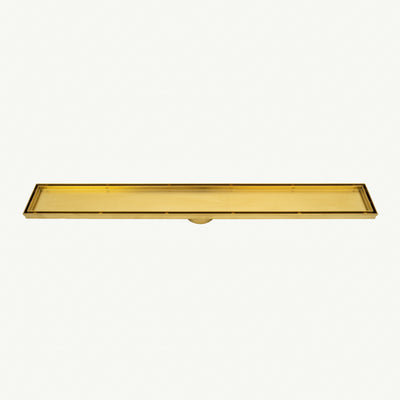 Radiant Linear Tile Insert Floor Grate (Brushed Gold) 100mm x 900mm (74mm Outlet)