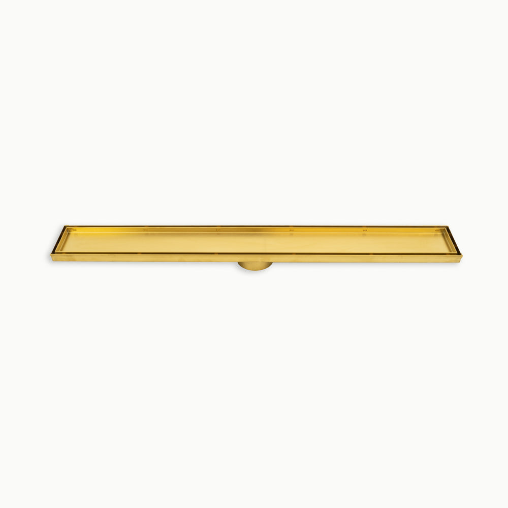 Linear Tile Insert Floor Grate (Brushed Gold) 100mm x 600mm (74mm Outlet)