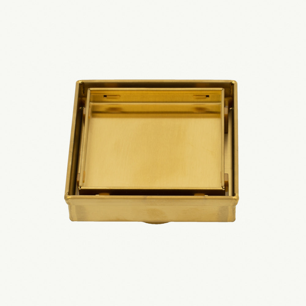 Square Tile Insert Floor Grate (Brushed Gold) 100mm x 100mm (74mm Outlet)